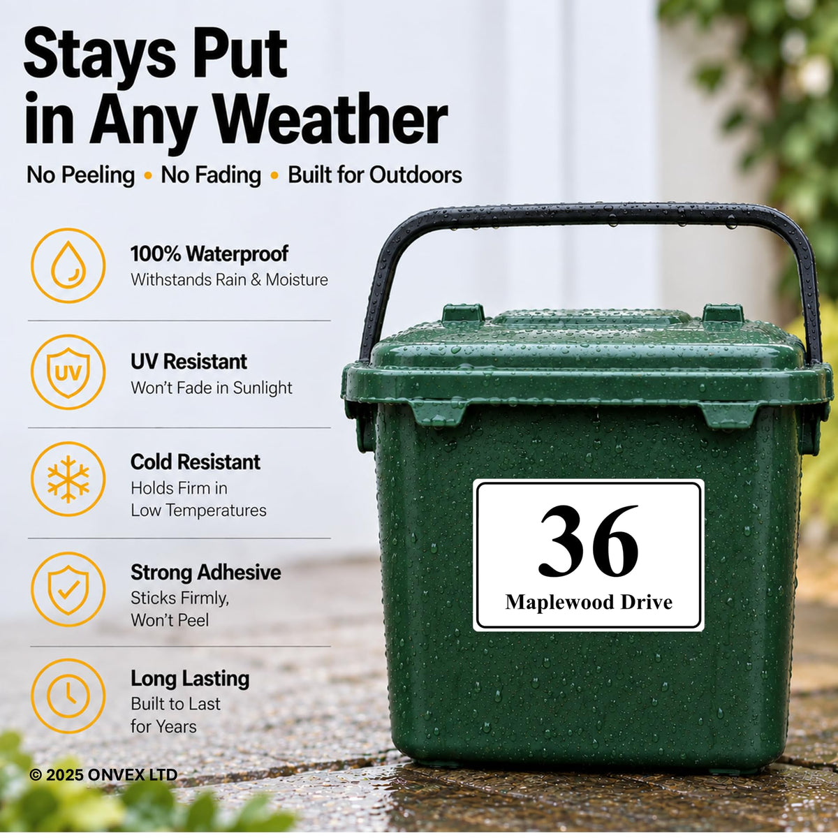 Set of 4 Personalised Wheelie Bin Stickers, Custom Bin Number Stickers with House Number and Street Name, Waterproof Labels for Rubbish and Recycling Bins, Easy Apply, 100 x 150mm (Style - Classic)