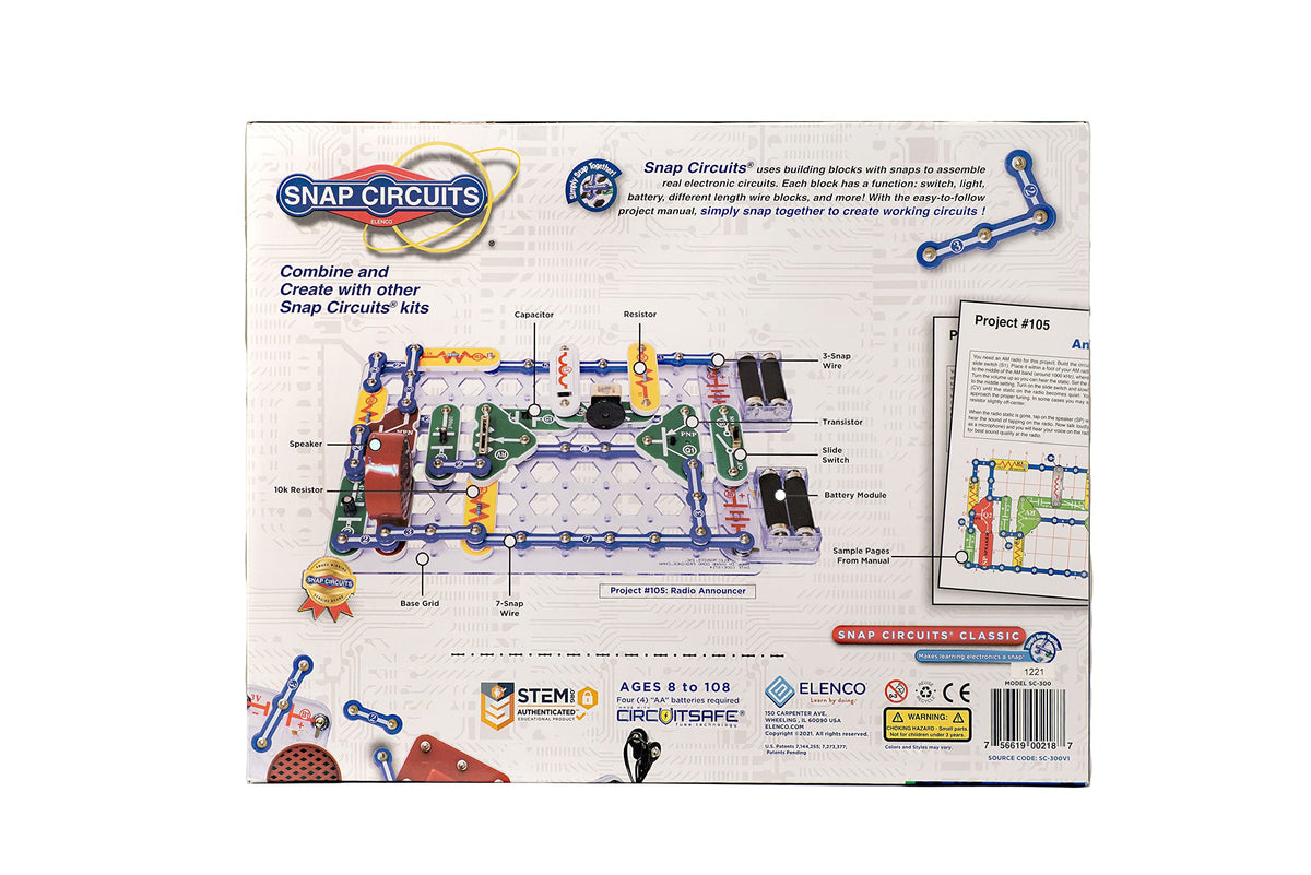 SNAP CIRCUITS Jr. SC-100 STEM Electronics Kit, 100+ Projects, Ages 8+