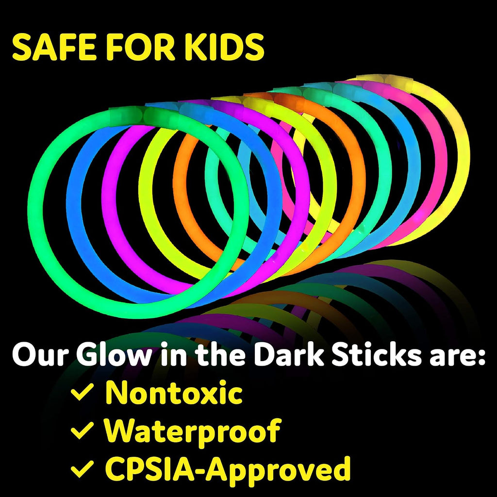 PartySticks Glow Sticks Halloween Party Supplies 100pk - 8 Inch Glow in the Dark Light Up Sticks Party Favors, Glow Party Decorations, Neon Party Glow Necklaces and Glow Bracelets with Connectors
