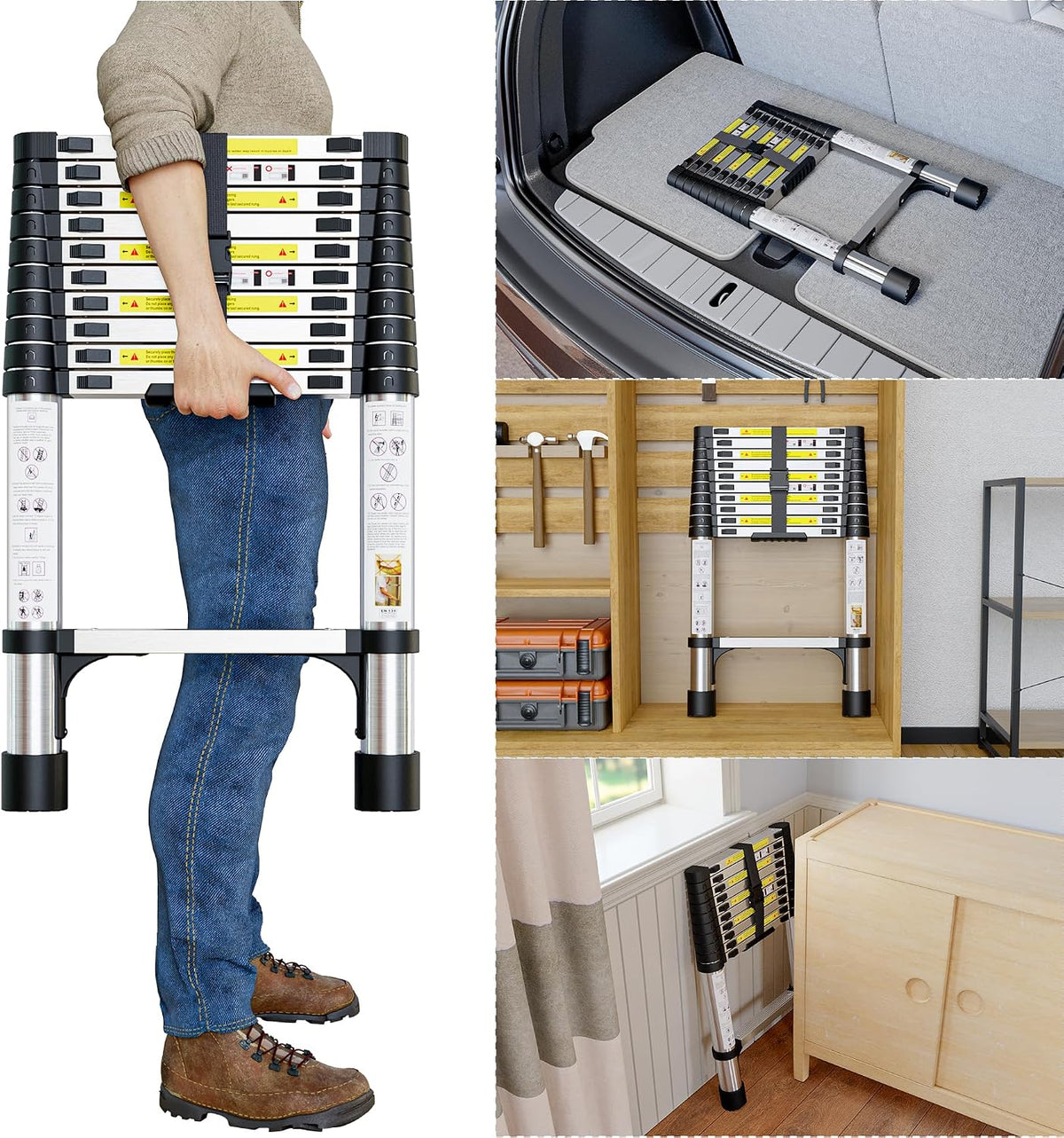 Telescopic Ladder, 3.2M Stainless Steel Loft Ladder, Ladders Extendable