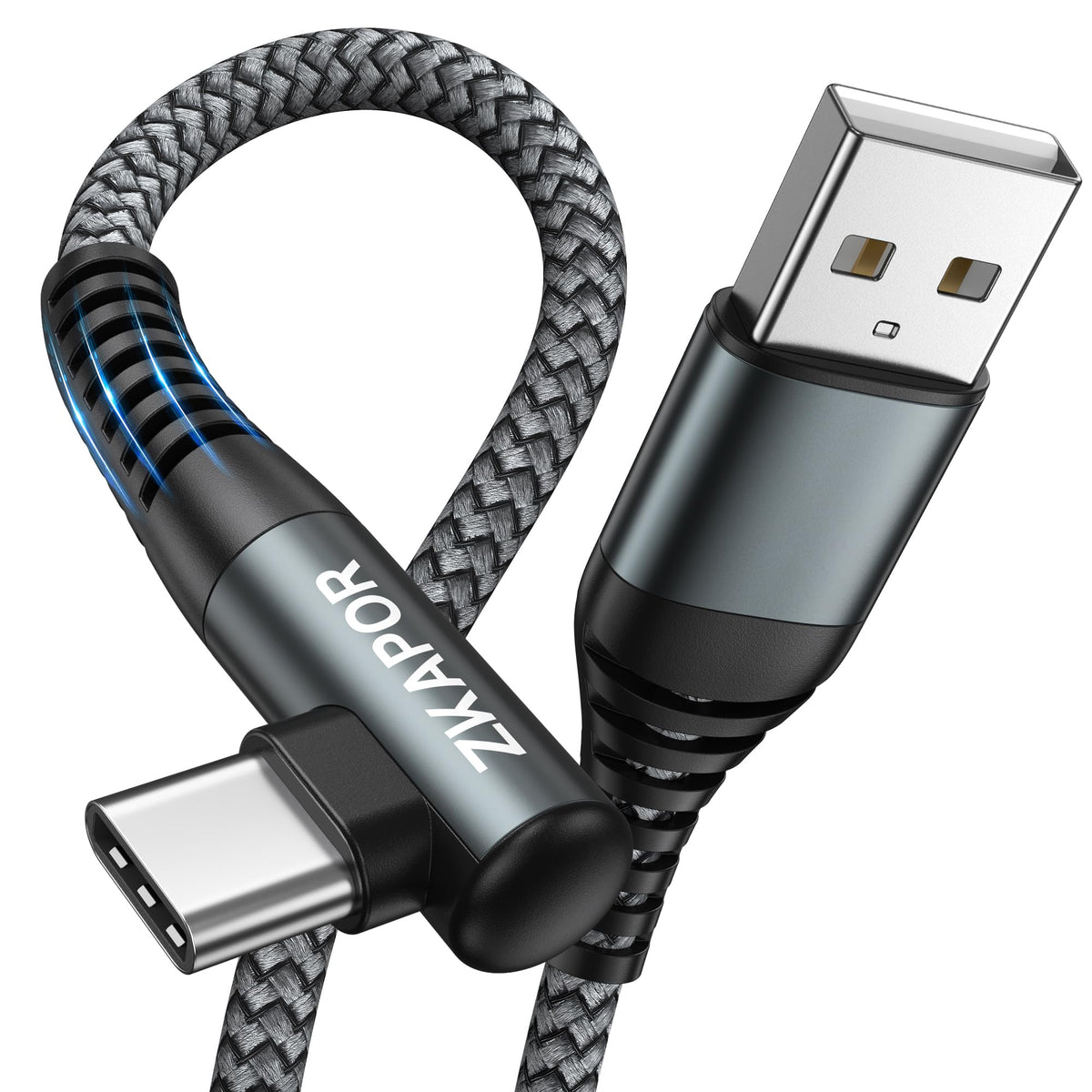 ZKAPOR Short USB C Cable 30CM USB C Charger Cable Right Angle Fast Charging