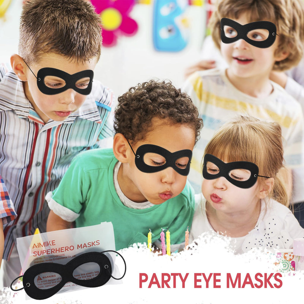AIMIKE Superhero Mask, Black Felt Eye Mask, Halloween Dress Up, Adjustable Eyemask w/Elastic Rope