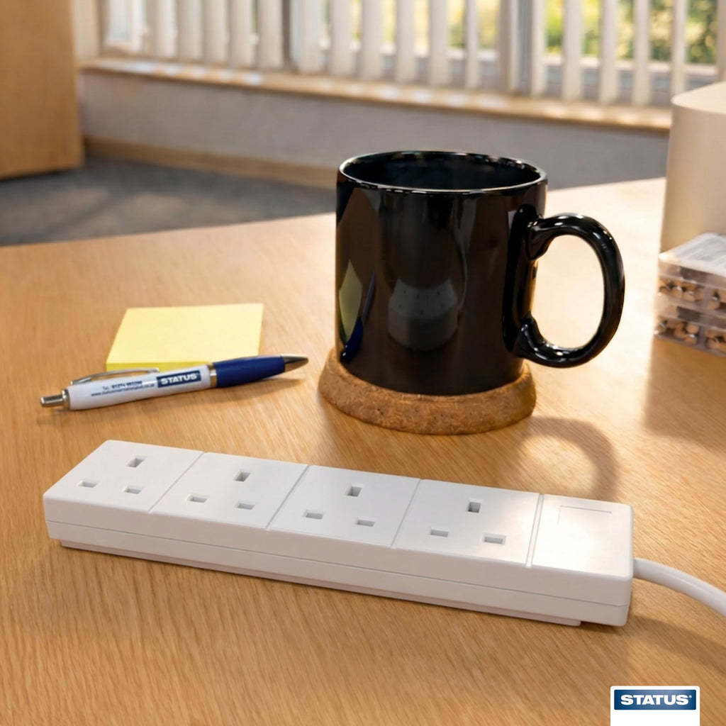 STATUS 4 Socket Extension Lead, 2m Black 13A Power Strip for Home or Office Use (S4W2MBL1PK4)