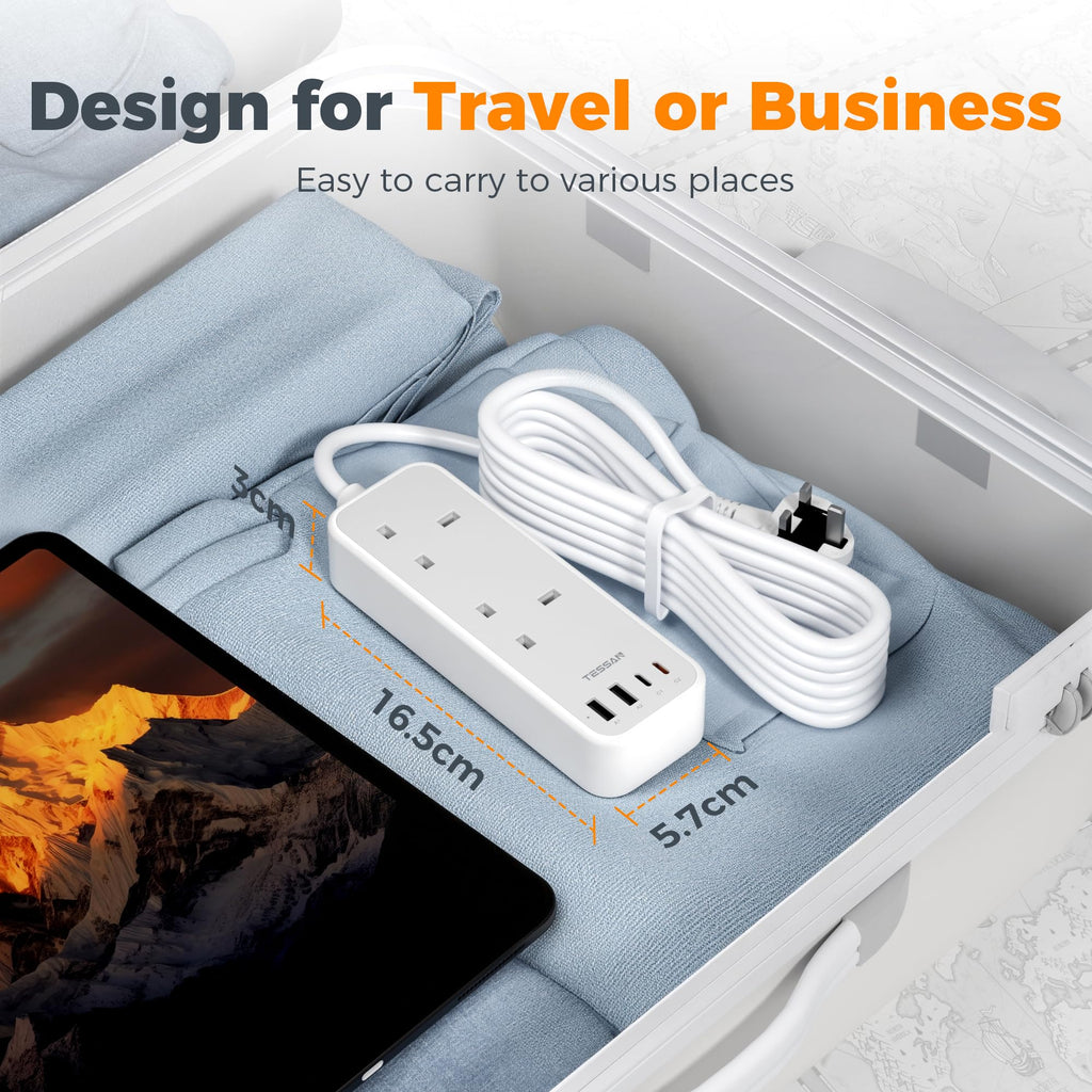 TESSAN 1.5M Extension Lead with PD 20W USB C Charger (4 USB Slots)