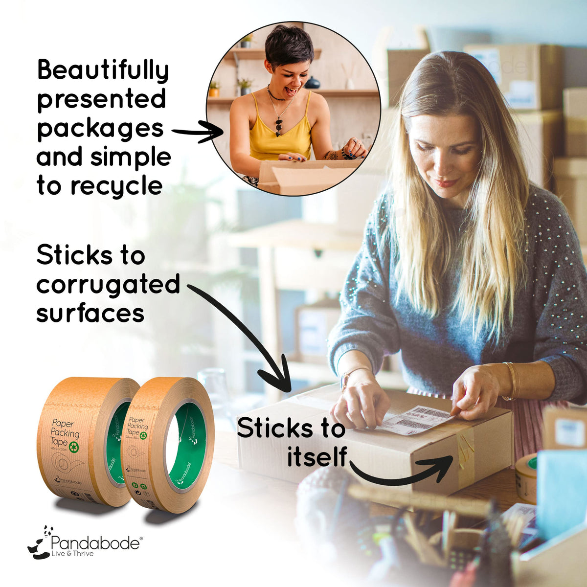 Kraft Paper Packing Tape 48mm x 50m | Brown Paper Tape for Strong Parcel Packaging | 1/3/6/12 Pack | Recyclable & Eco Friendly (3)
