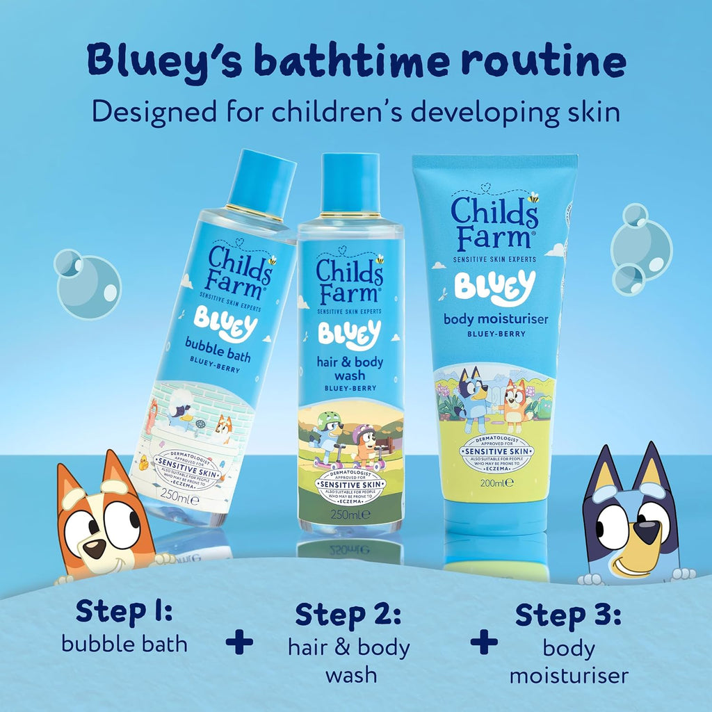 Childs Farm Kids Bluey Hair & Body Wash, Bluey-Berry | Tear-free, Gently Cleanses | Suitable for Dry, Sensitive Skin, 250ml