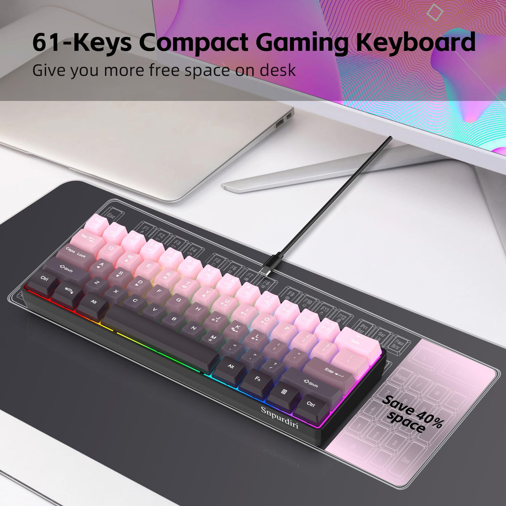 Snpurdiri 2.4G 60% Wireless Gaming Keyboard and Mouse Combo (White-Grey)