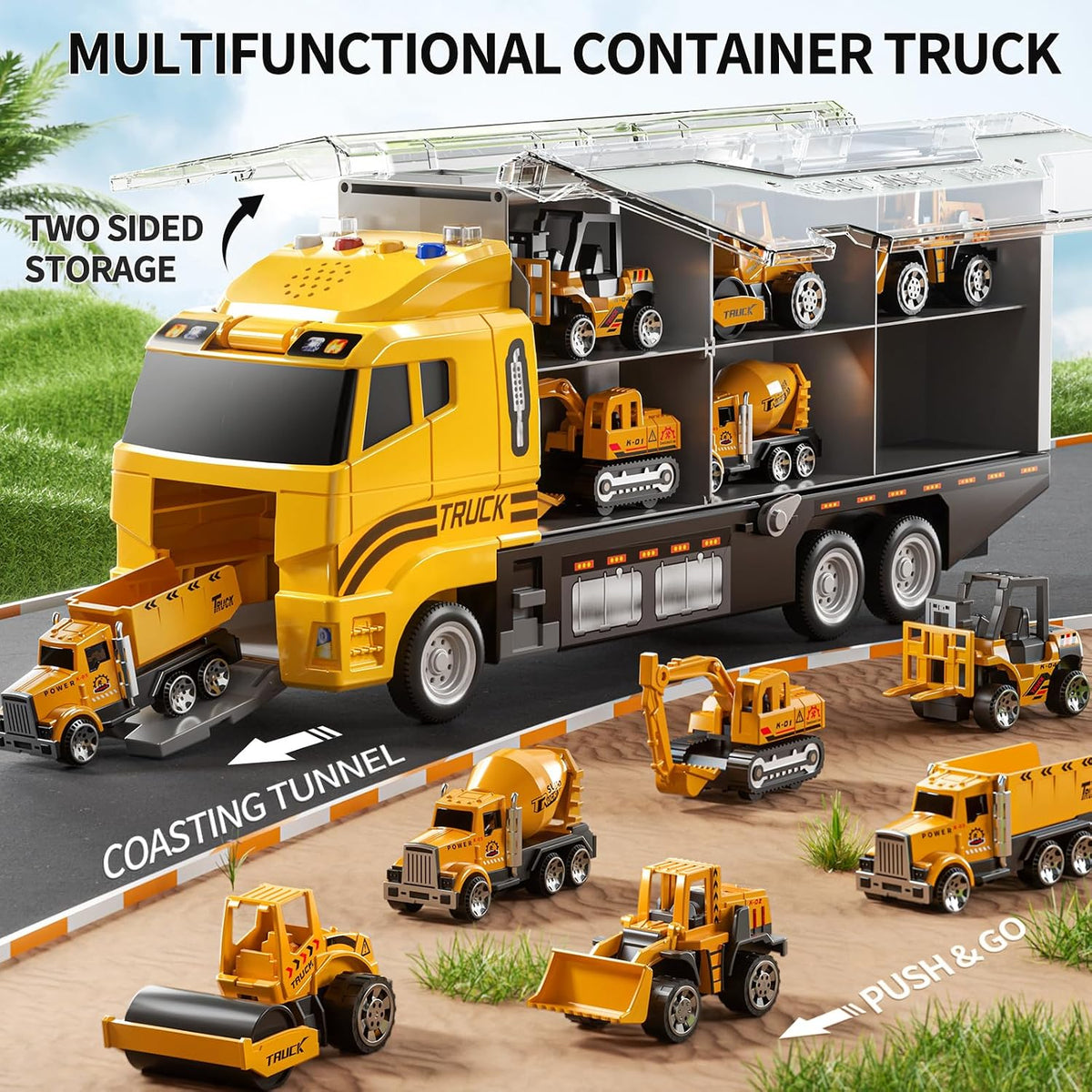 NIPLOOOW Kids Boys Construction Truck Vehicle Toy Set with Play Mat and Die-Cast Toy Car, Transport Carrier Truck for Kids 3-5, Birthday Gifts Toys for 3-8 Year Old Boys