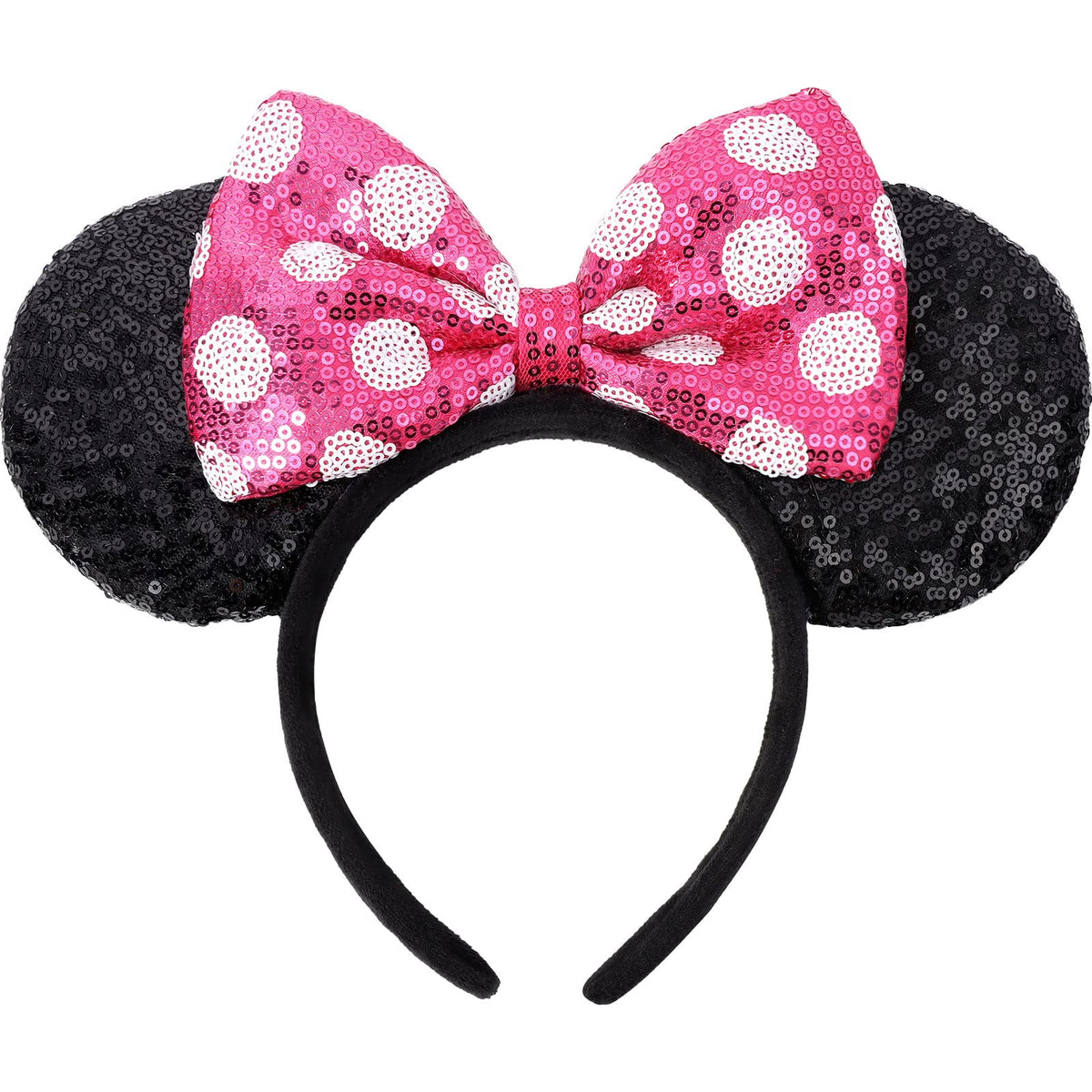 UNSPAZ Mouse Ears Headbands, Sequin Mouse Ears for Women Girls Boys, Shiny Bow Headband for Cosplay Costume Party Decorations Hair Accessories (Polka Dots)