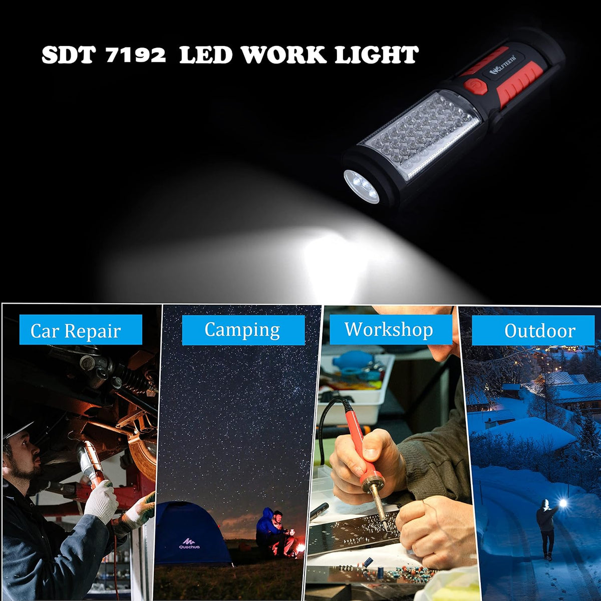 Wolfteeth LED Torches , 36+5 Magnetic Work Light Portable Flashlight Inspection Lamp Camping Light, 360 Degree Hanging Rotary Hook and 270 Degree Magnet Stand Base for Home Work Emergency Use 7192