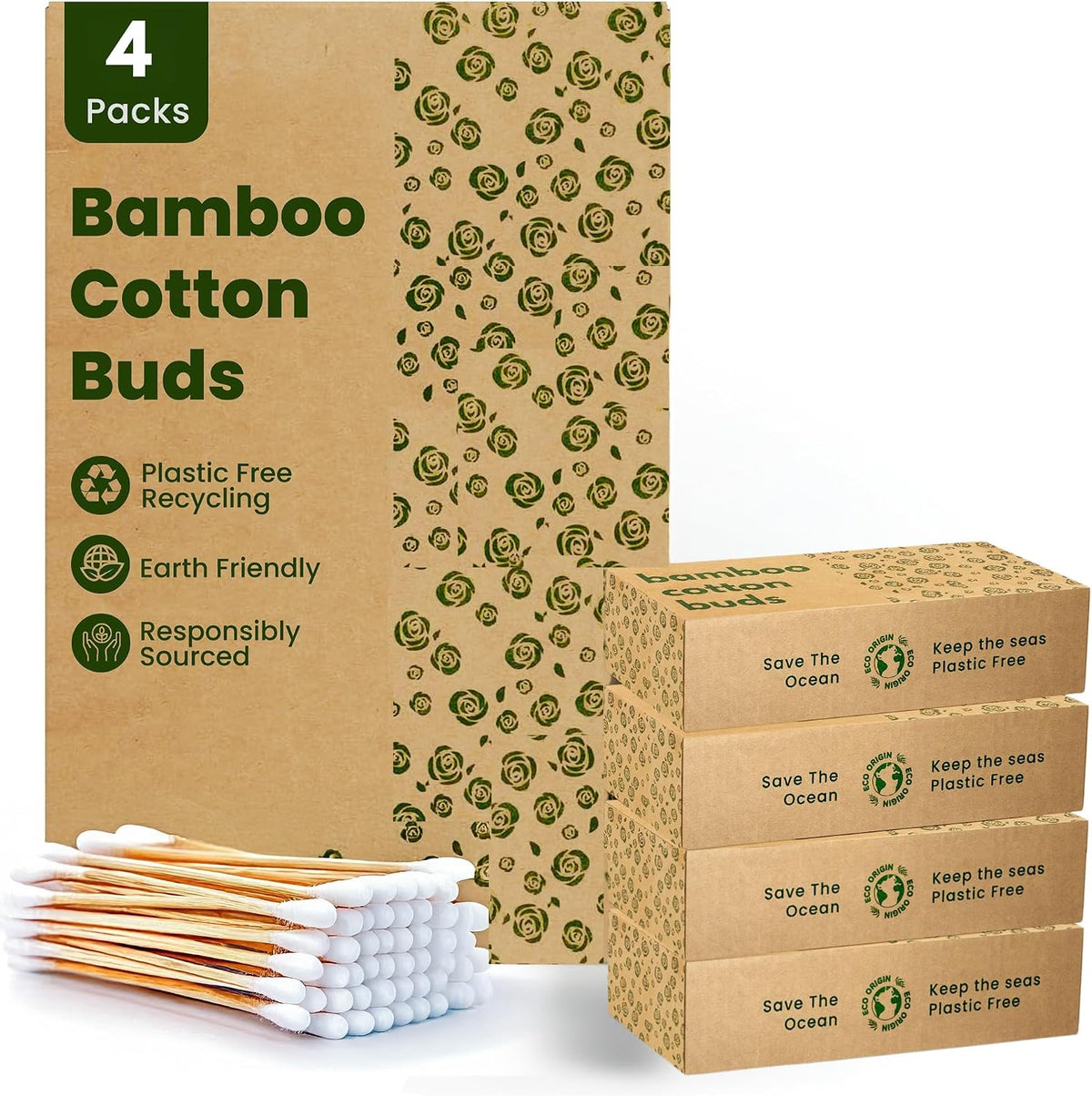 400 Bamboo Cotton Buds |100% Eco-Friendly Biodegradable | Cotton Wool Buds | Compostable Bamboo Earbuds | Recycled Plastic Free Packaging | Cotton Buds Bamboo | Cotton Ear Buds | 400 x Ear Buds Cotton