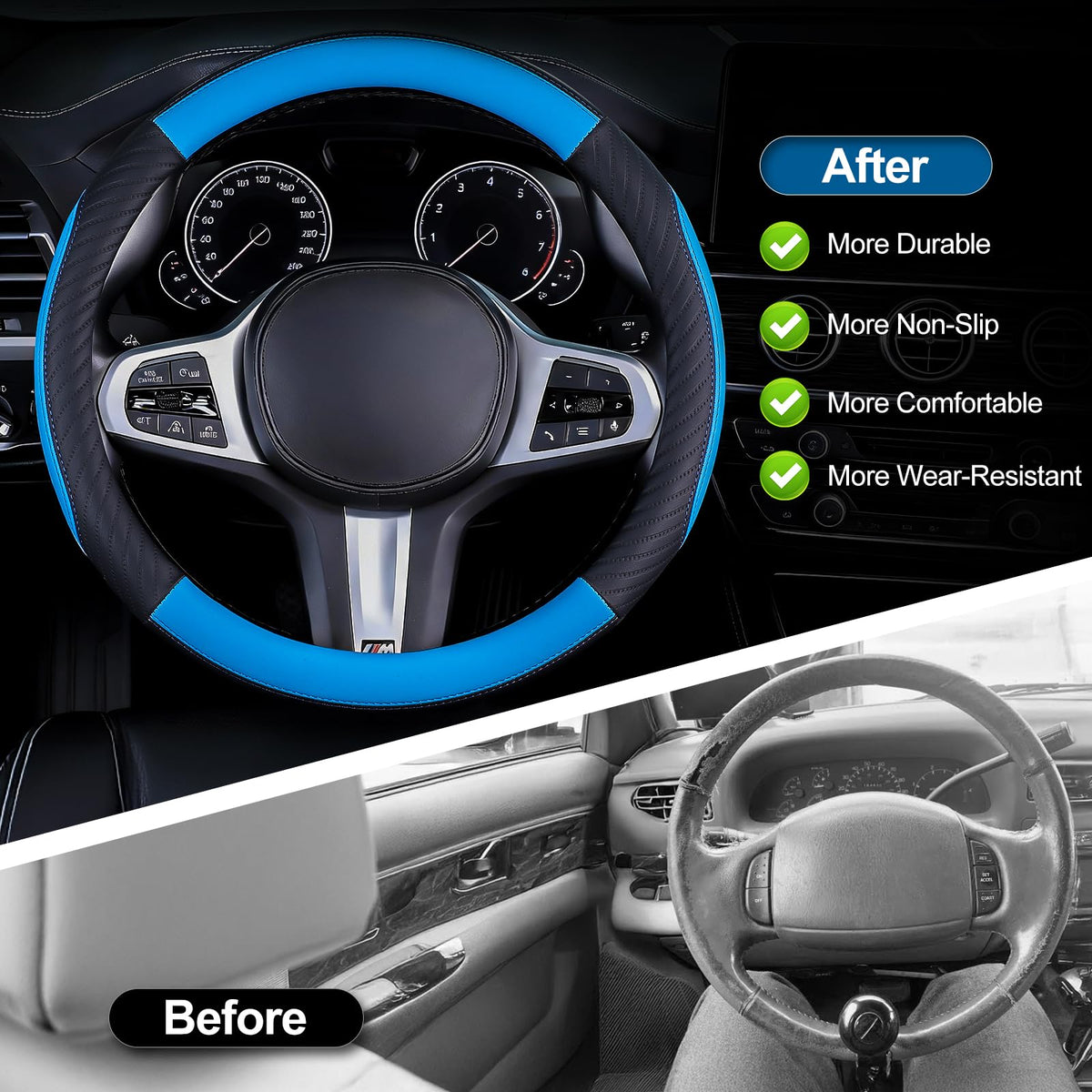Universal Car Steering Wheel Cover Leather 37-38 cm Soft Microfiber - Gray