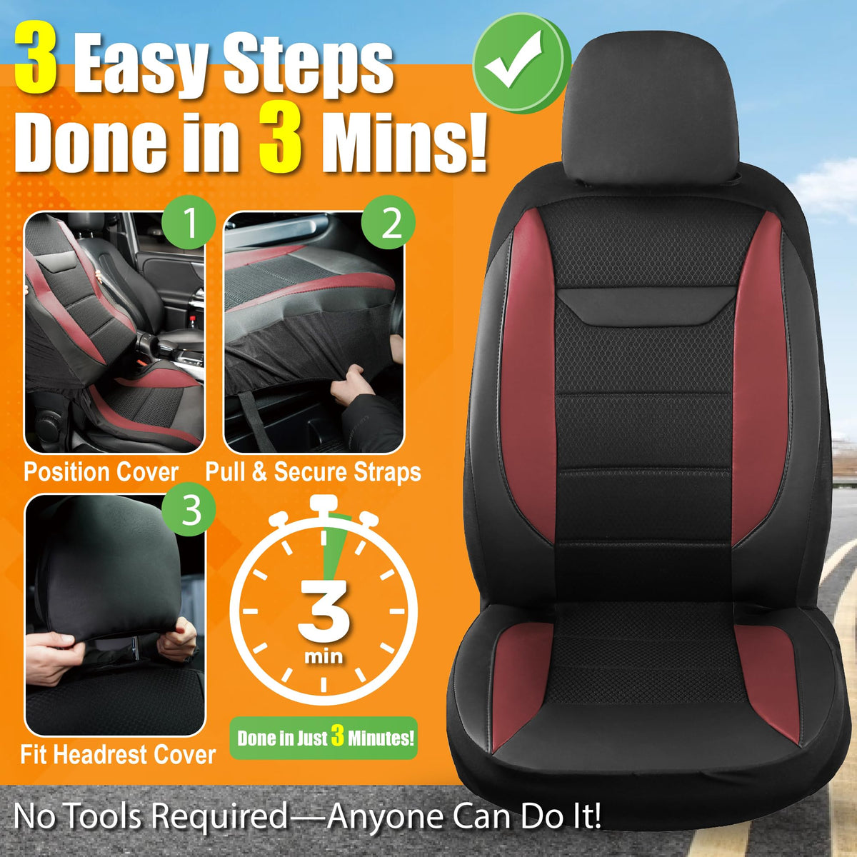 kingphenix 2 Pack Front Leather Car Seat Covers with Memory Foam