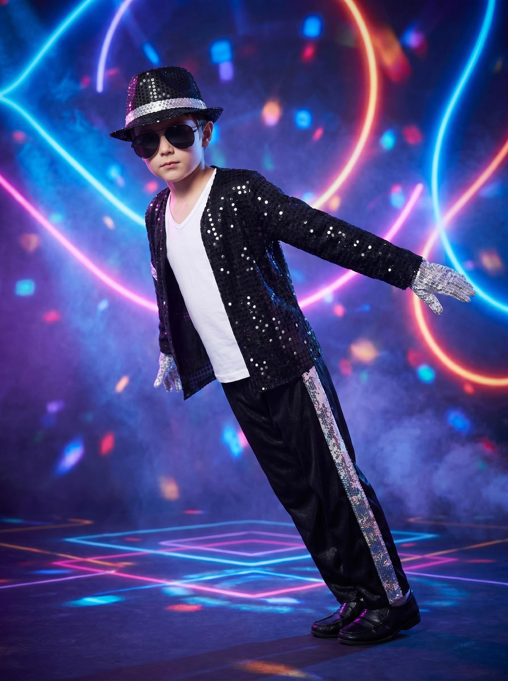 Kids Dance Star Costume for Boys 80s 90s Pop Stage Outfits for Halloween