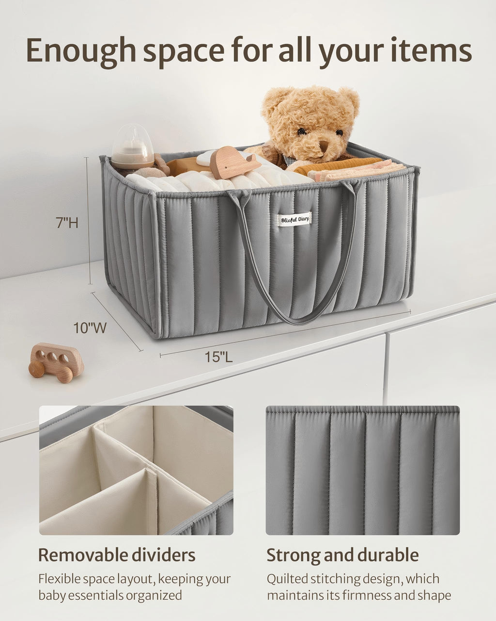Blissful Diary Nappy Caddy Organiser, Baby Diaper Caddy for Nappy Station, Stylish Storage Basket for Newborn Essentials, Baby Shower Gifts for Girl or Boy, Sage Green