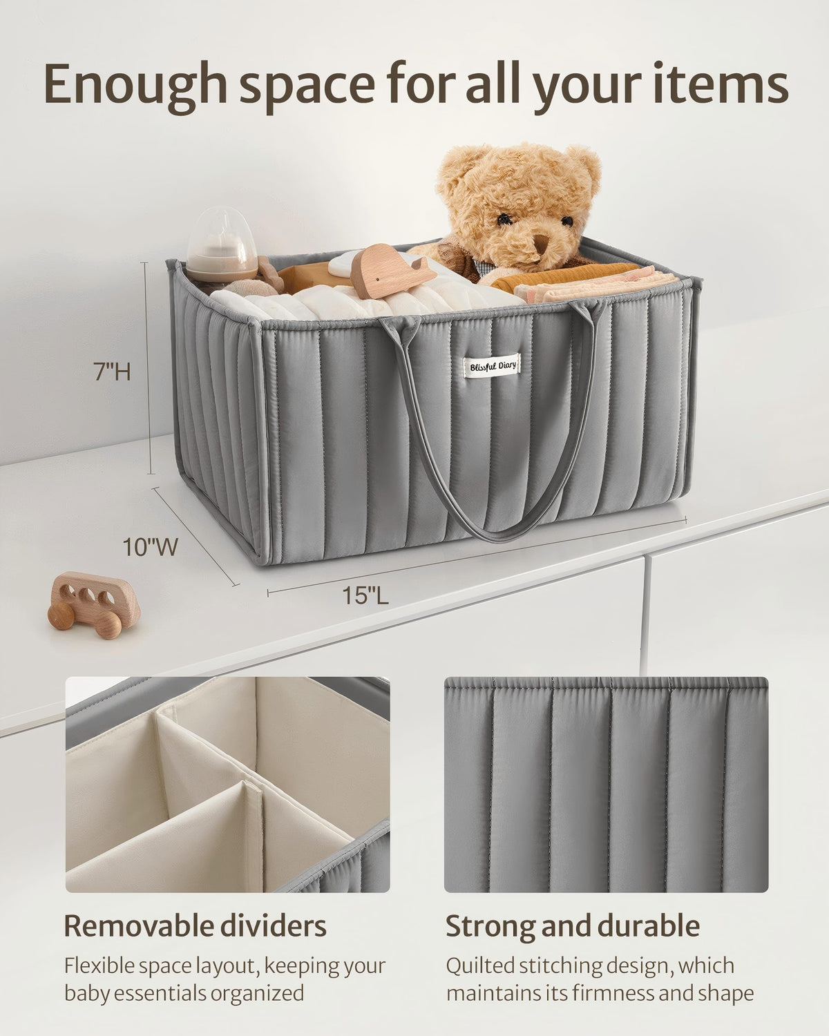 Blissful Diary Nappy Caddy Organiser, Baby Diaper Caddy for Nappy Station, Stylish Storage Basket for Newborn Essentials, Baby Shower Gifts for Girl or Boy, Sage Green