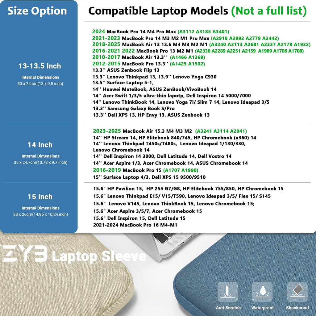 ZYB 16 Inch Laptop Sleeve Case,Shockproof Waterproof Notebook Case 16 Inch for 2021-2026 MacBook Pro 16 M5 M4 M3 M2 M1,16" Laptop Lenovo ThinkBook/IdeaPad HP Dell ASUS Acer Chromebook etc-Haze Blue