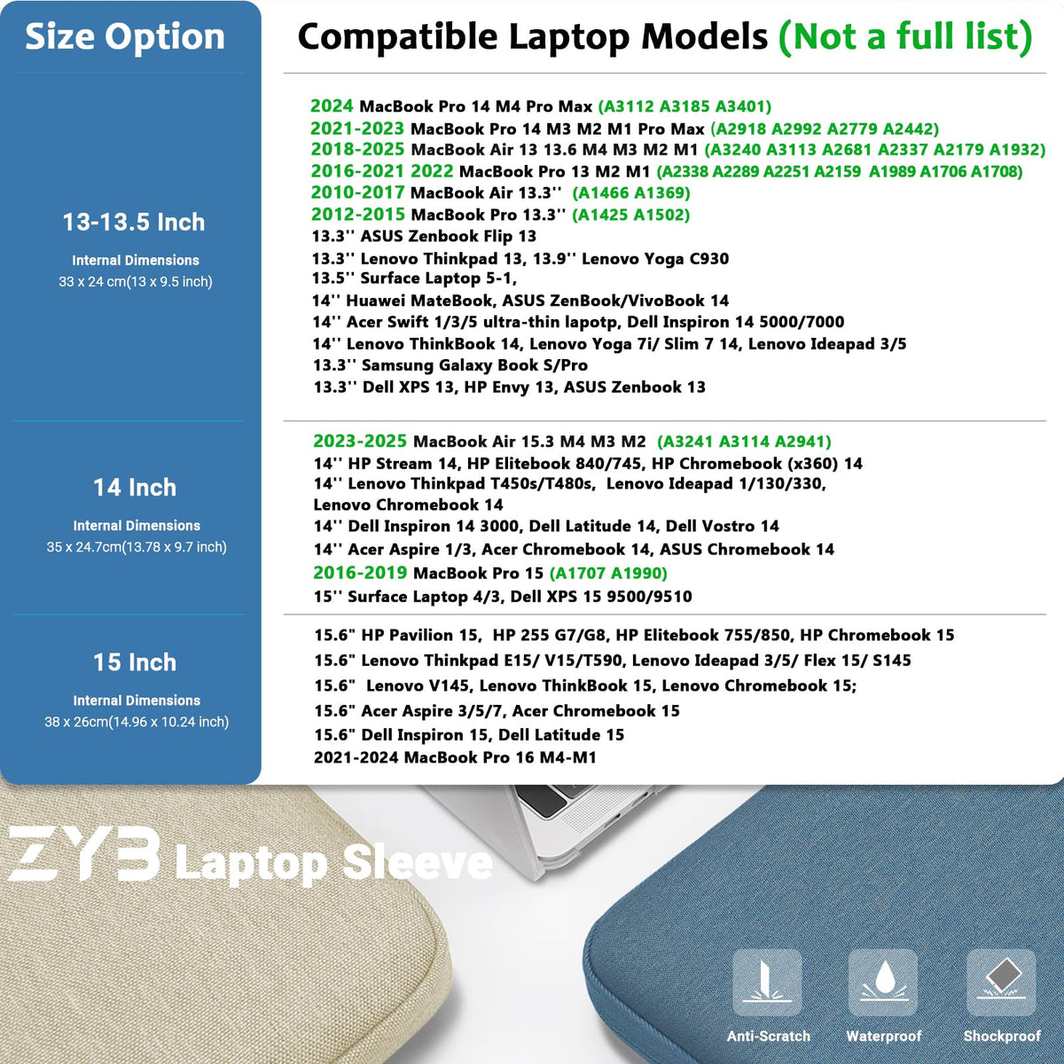 ZYB 16 Inch Laptop Sleeve Case,Shockproof Waterproof Notebook Case 16 Inch for 2021-2026 MacBook Pro 16 M5 M4 M3 M2 M1,16" Laptop Lenovo ThinkBook/IdeaPad HP Dell ASUS Acer Chromebook etc-Haze Blue