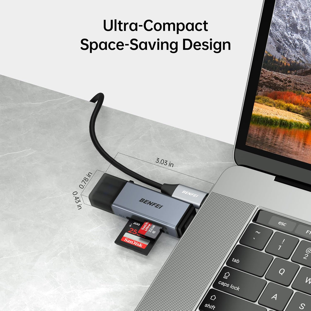 BENFEI SD Card Reader, USB C to SD Micro SD Card Memory Card Adapter Dual Slot Compatible with iPhone 15 Pro/Max, MacBook Pro/Air 2023, iPad Pro, iMac, S23, XPS 17, Surface Book 3 and More