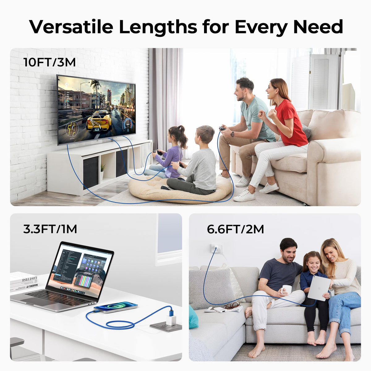 BASESAILOR USB A to USB C Charger Cable 3Pack 0.5/1/2M Black