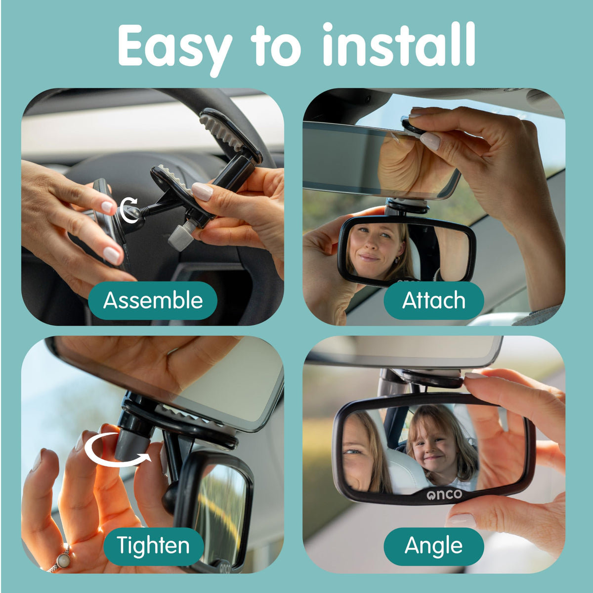 Onco Baby Car Mirror - Award-Winning, Shatterproof & Shakeproof [Black]