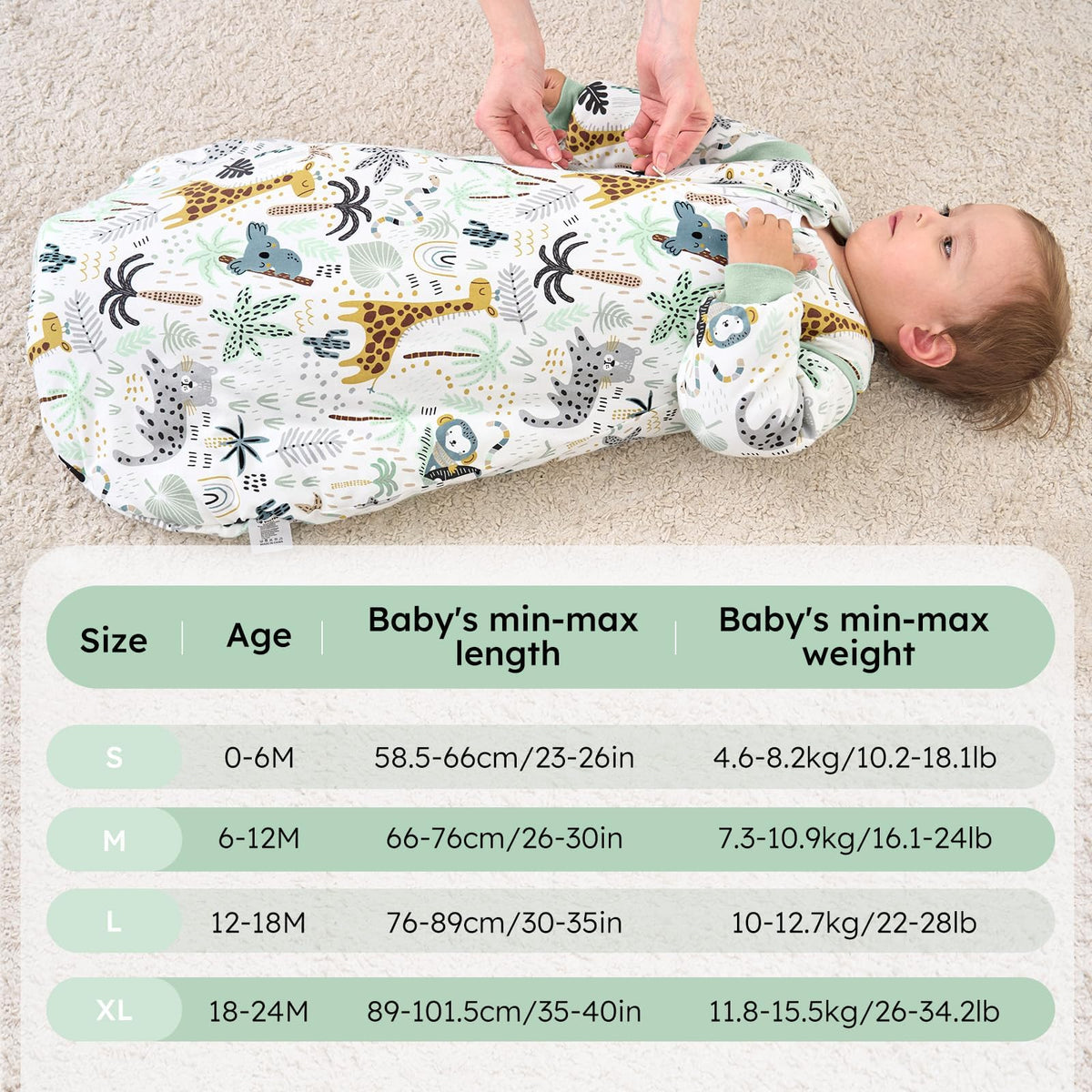 Yoofoss Baby Sleeping Bag 3.0 TOG - 6-12 Months Winter Sleeping Bag Baby with Removable Long Sleeves 100% Organic Cotton Sleep Sack Newborn Infant Toddler Giraffe
