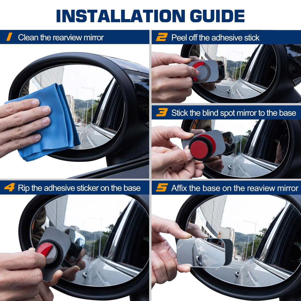 Spurtar Blind Spot Mirrors for Cars, Round Frameless 360° Rotate, 2 Pack