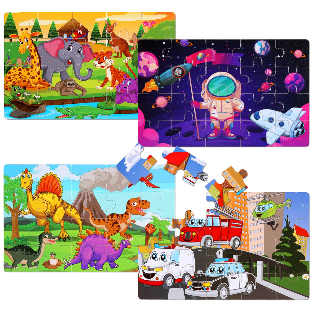 Wooden Puzzles Dinosaur Toys for Kids Ages 3-5, Set of 4 Packs with 20-Piece Wood Jigsaw Puzzles, Preschool Educational Brain Teaser Boards for Boys and Girls 3 4 5 6 Years Old