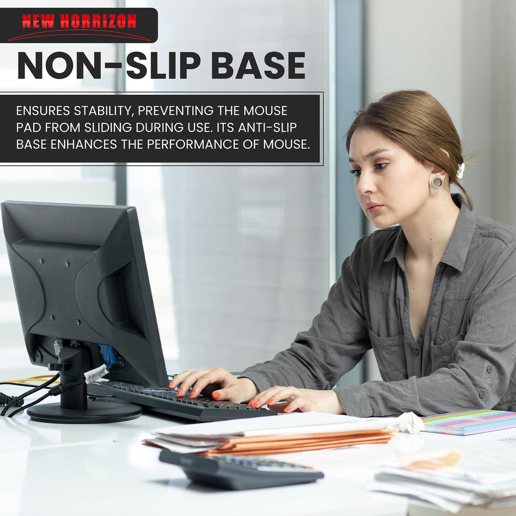 New Horrizon - Mouse Mat BLACK ANTI-SLIP COMFORT MOUSE PAD MAT WITH GEL FOAM REST WRIST SUPPORT FOR PC LAPTOP - Compatible with Laser and Optical Mice
