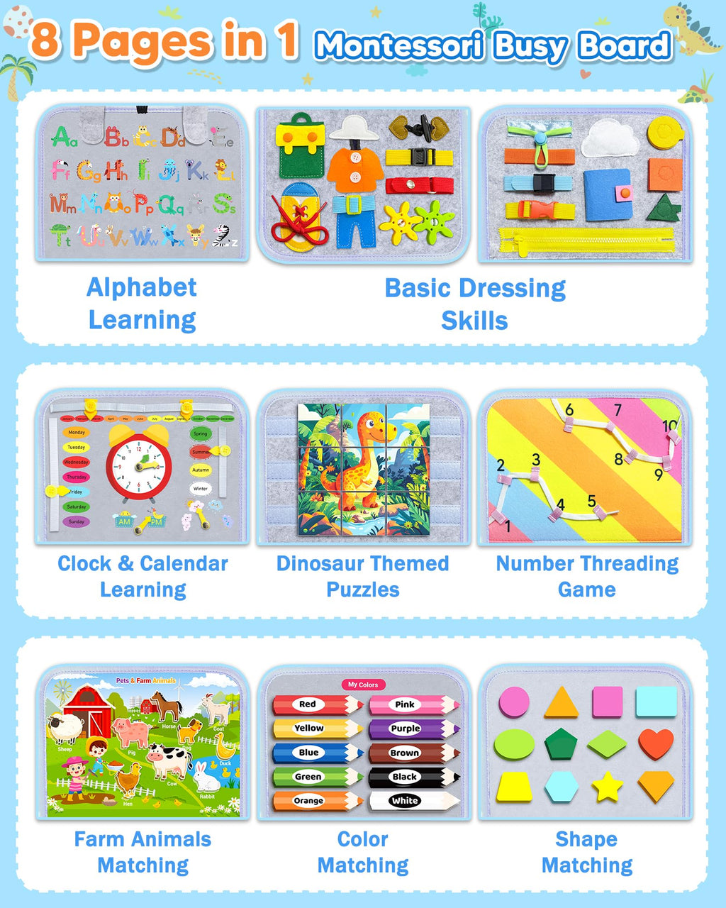 Gojmzo Busy Board Montessori Toys for Toddler Boy Girl Gifts Busy Book