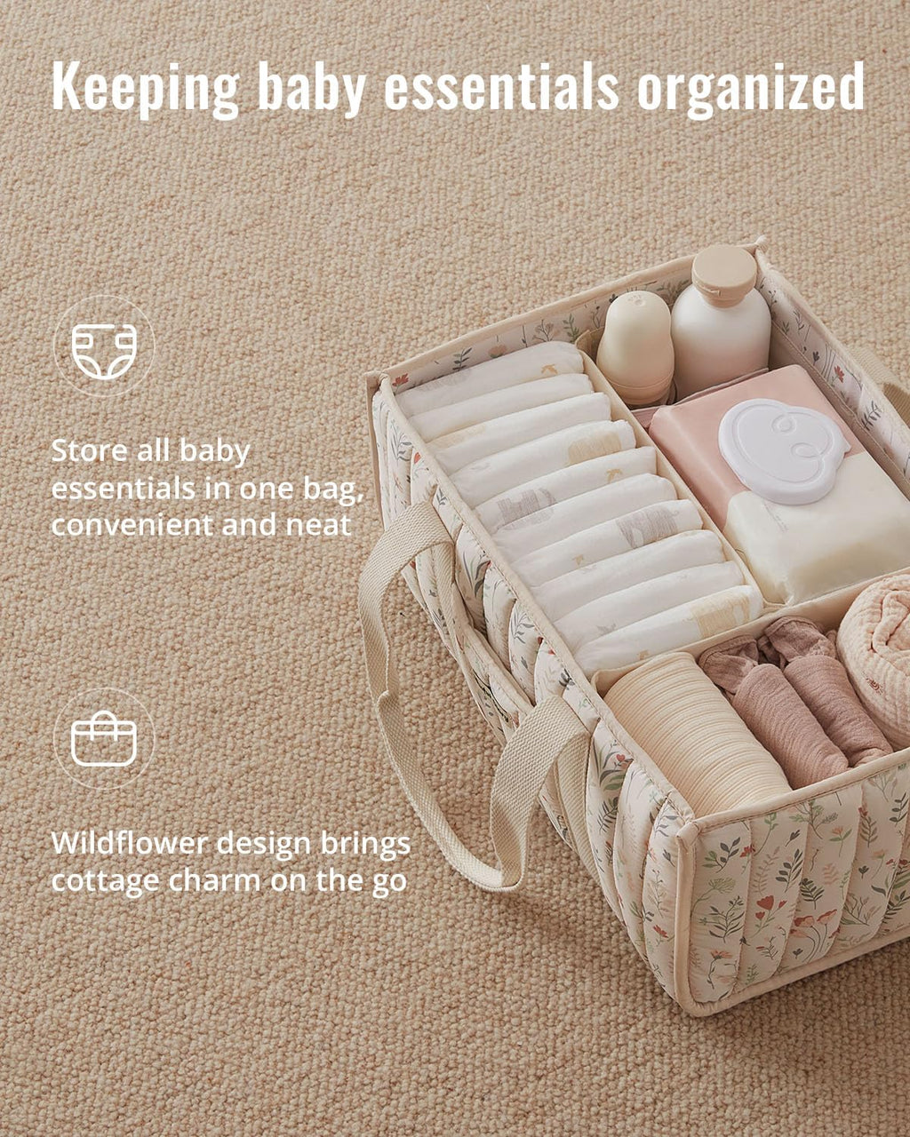 Blissful Diary Nappy Caddy Organiser, Baby Diaper Caddy for Nappy Station, Stylish Storage Basket for Newborn Essentials, Baby Shower Gifts for Girl or Boy, Sage Green