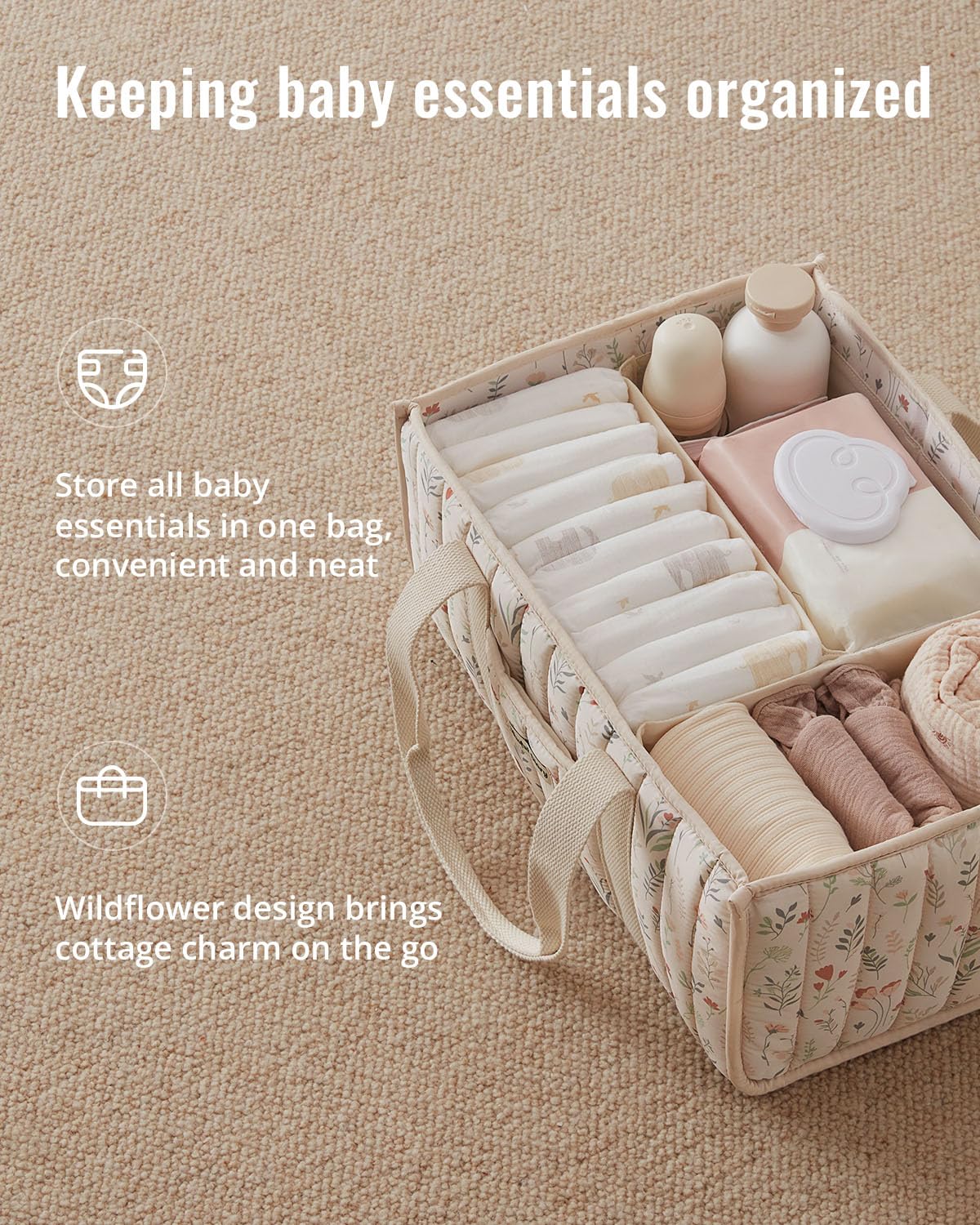 Blissful Diary Nappy Caddy Organiser, Baby Diaper Caddy for Nappy Station, Stylish Storage Basket for Newborn Essentials, Baby Shower Gifts for Girl or Boy, Sage Green