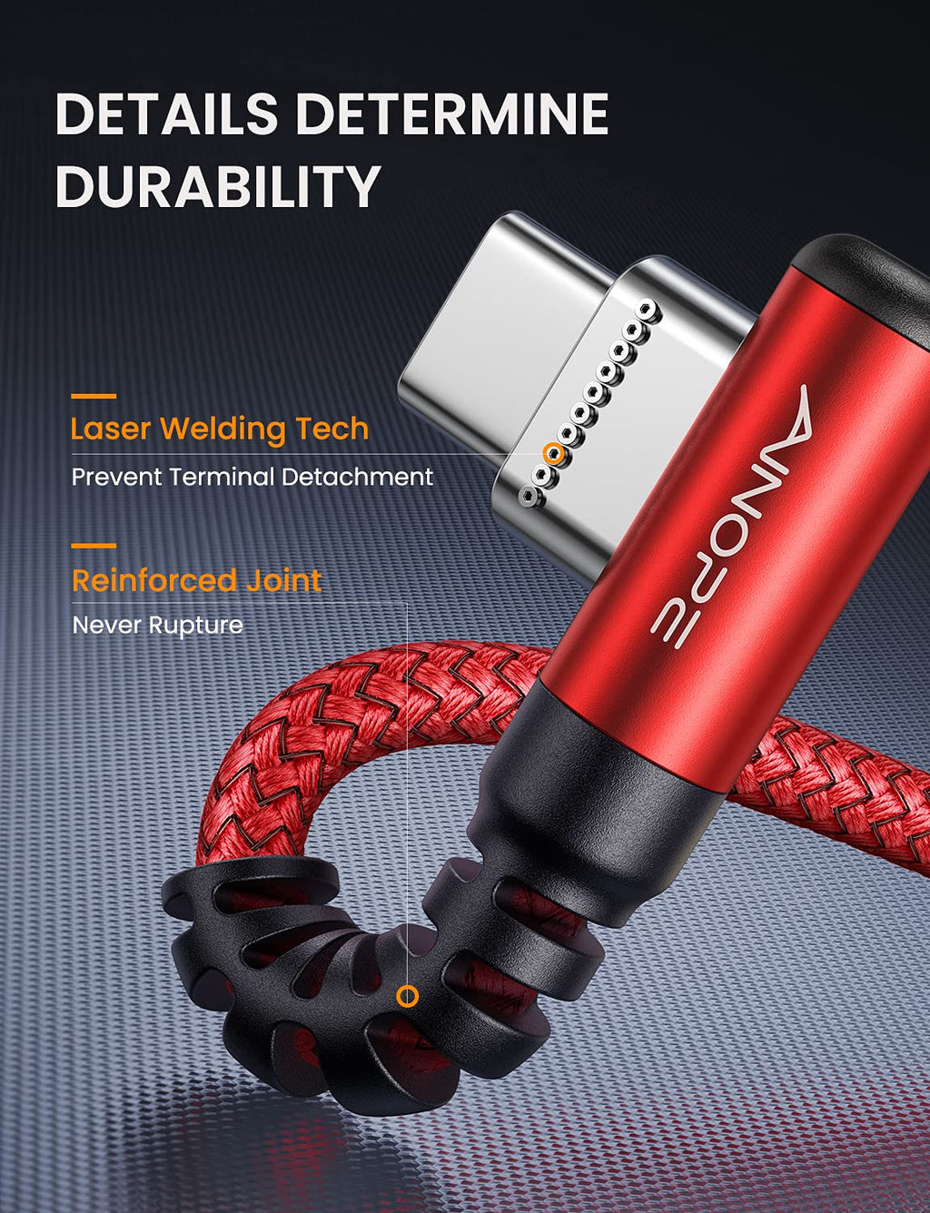 AINOPE 2-Pack 0.5ft USB C Cable, 3.1A Fast Charging, Right Angle, Durable Nylon Braided, Compatible with Galaxy S22 S21 Plus S20, Note 10 9 LG, Type C Charger