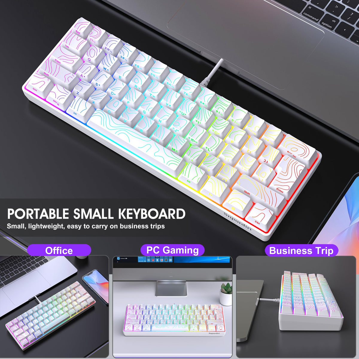 Snpurdiri 2.4G 60% Wireless Gaming Keyboard and Mouse Combo (White-Grey)