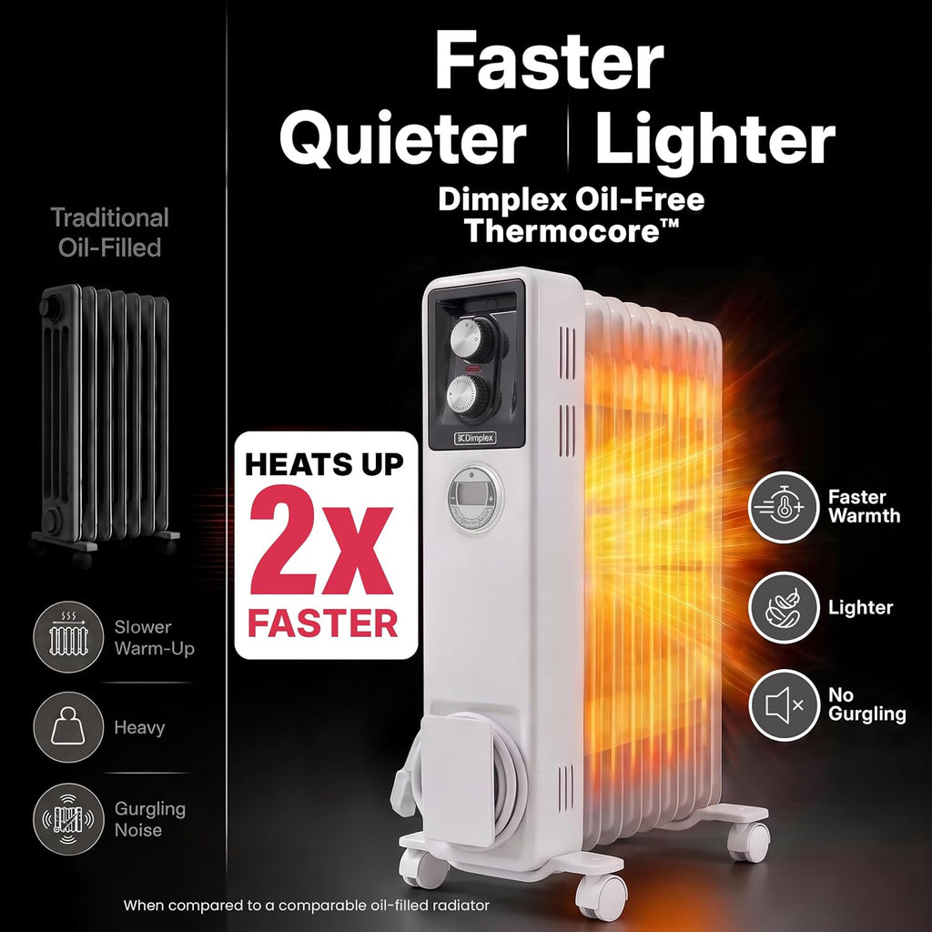 Dimplex ECR20TIE Oil Free Portable Radiator, 2kW Electric Heater, Timer