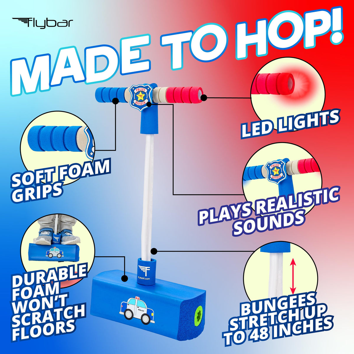 Flybar My First Foam Pogo Jumper for Kids Fun and Safe Pogo Stick, Durable Foam and Bungee Jumper for Ages 3 and up Toddler Toys, Supports up to 250lbs (Blue)