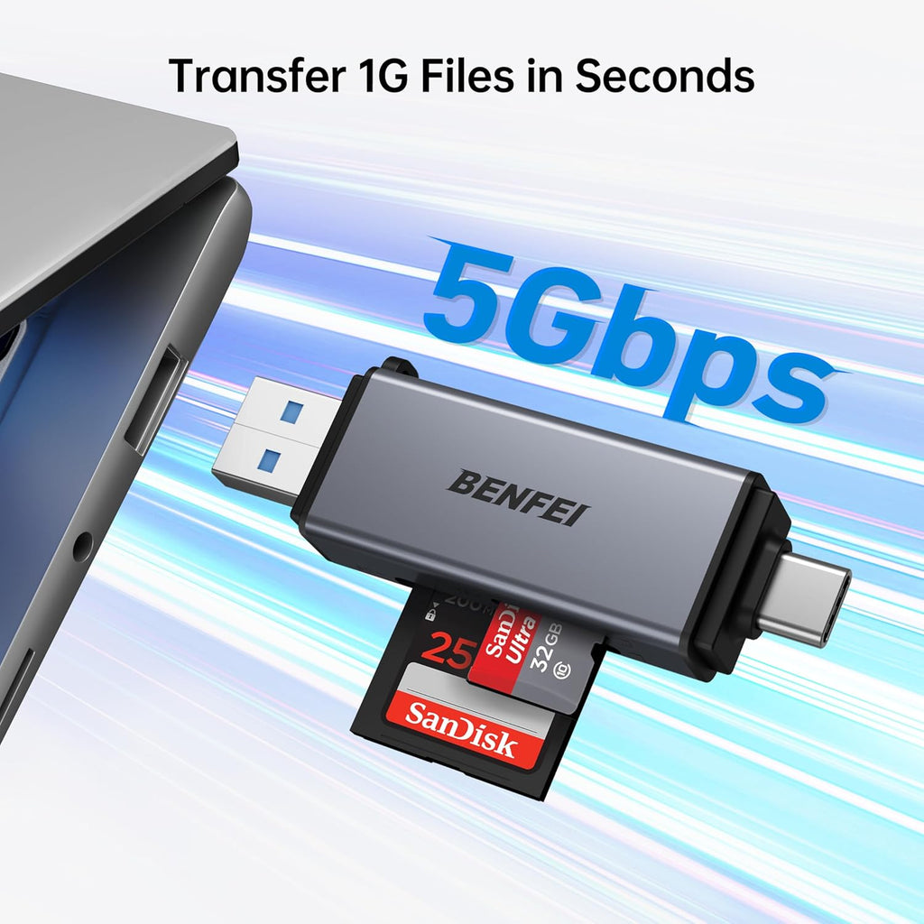 BENFEI SD Card Reader, USB C to SD Micro SD Card Memory Card Adapter Dual Slot Compatible with iPhone 15 Pro/Max, MacBook Pro/Air 2023, iPad Pro, iMac, S23, XPS 17, Surface Book 3 and More