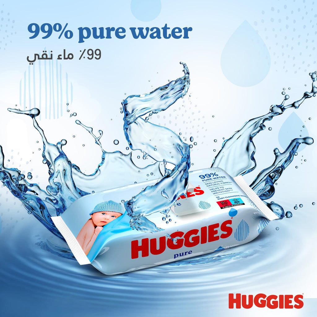 Huggies Pure Plastic Free Baby Wipes - Pack of 18 (864 Wipes) - 99% Water Wet Wipes, Fragrance Free, Hypoallergenic, Better Cleaning, Soft and Gentle on Babies' Delicate Skin