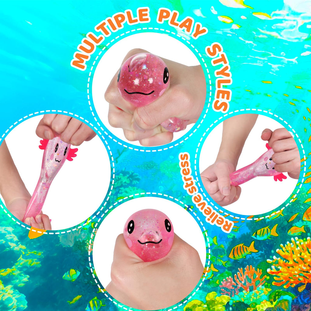 Axolotl Squishy Stress Relief Toy Glitter Fidget Toys Cute Malt Sugar Axolotl Toy Fidget Toys for Kids Youth Adult, Party Favors Anxiety Relief Squishy Toys(Blue)