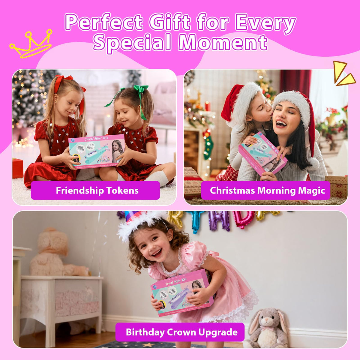 kidzkube Hair Gem Stamper Kit, Birthday Toys for Girls Ages 3-12
