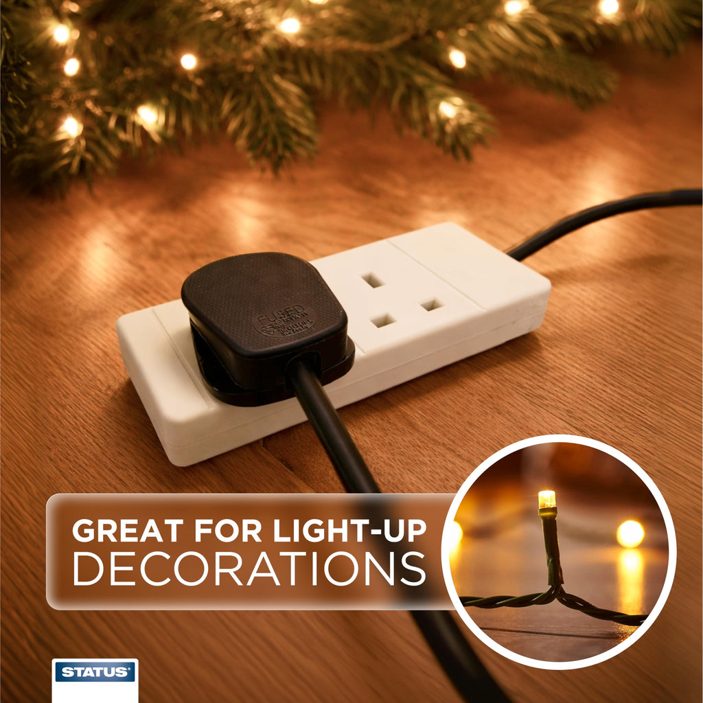 STATUS 4 Socket Extension Lead, 2m Black 13A Power Strip for Home or Office Use (S4W2MBL1PK4)