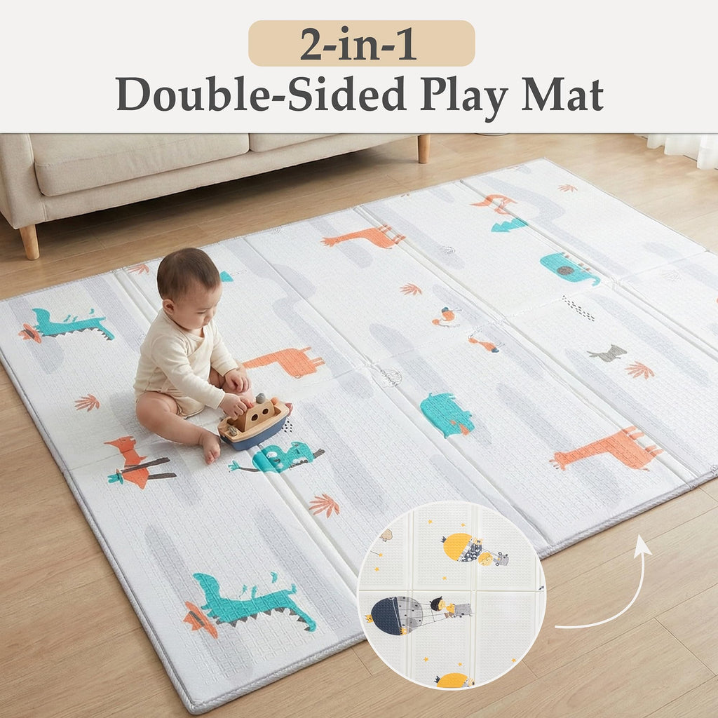 Foldable Play Mat – Large Reversible Baby Play Mat 180x150 cm | Waterproof XPE Foam Baby Playmat & Crawling Mat for Newborn to Toddler | Tummy Time & Baby Mats for Floor Play