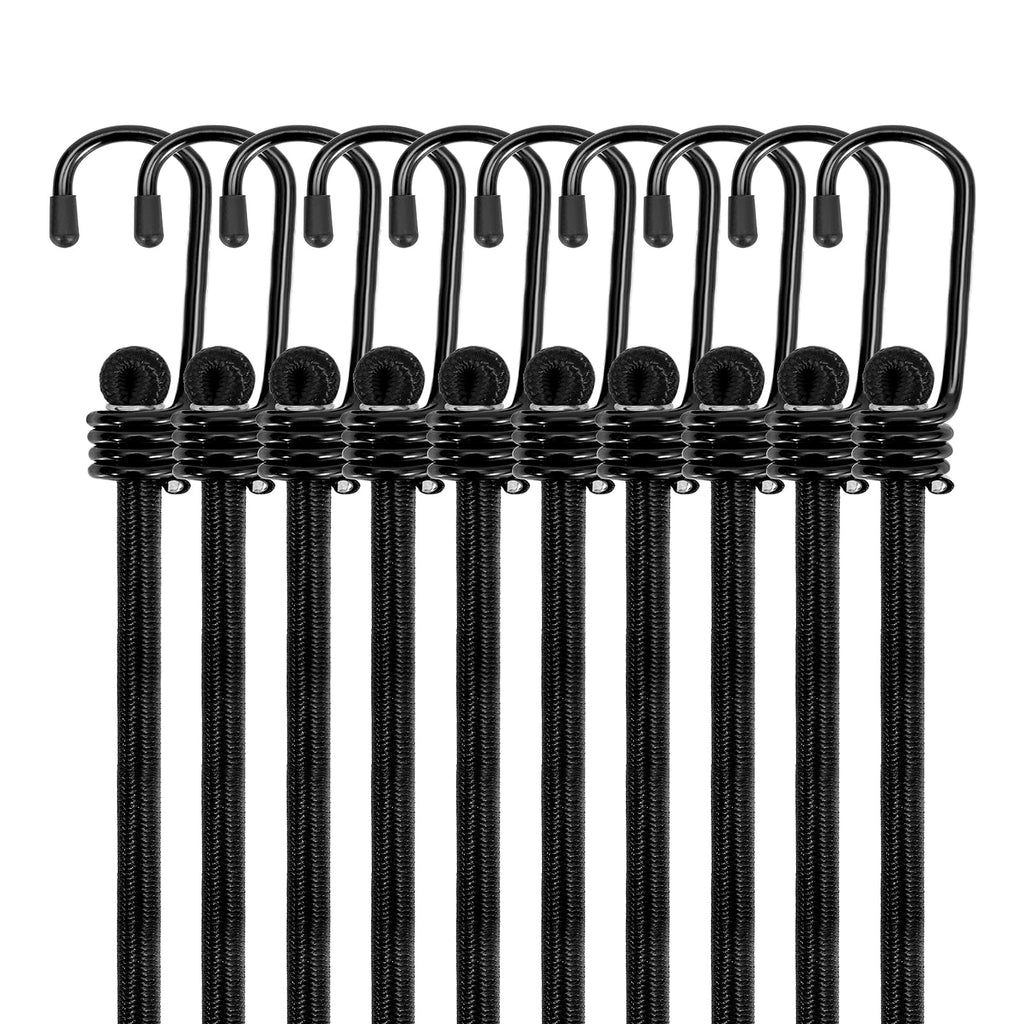 WeFine Pack of 10 Bungee Cords with Hooks Weatherproof & UV-Resistant Bungee Straps Heavy Duty Elastic Bungee Ropes for Caravan Camping RVs Trunks Luggage Racks,Black,16 inch (40CM)