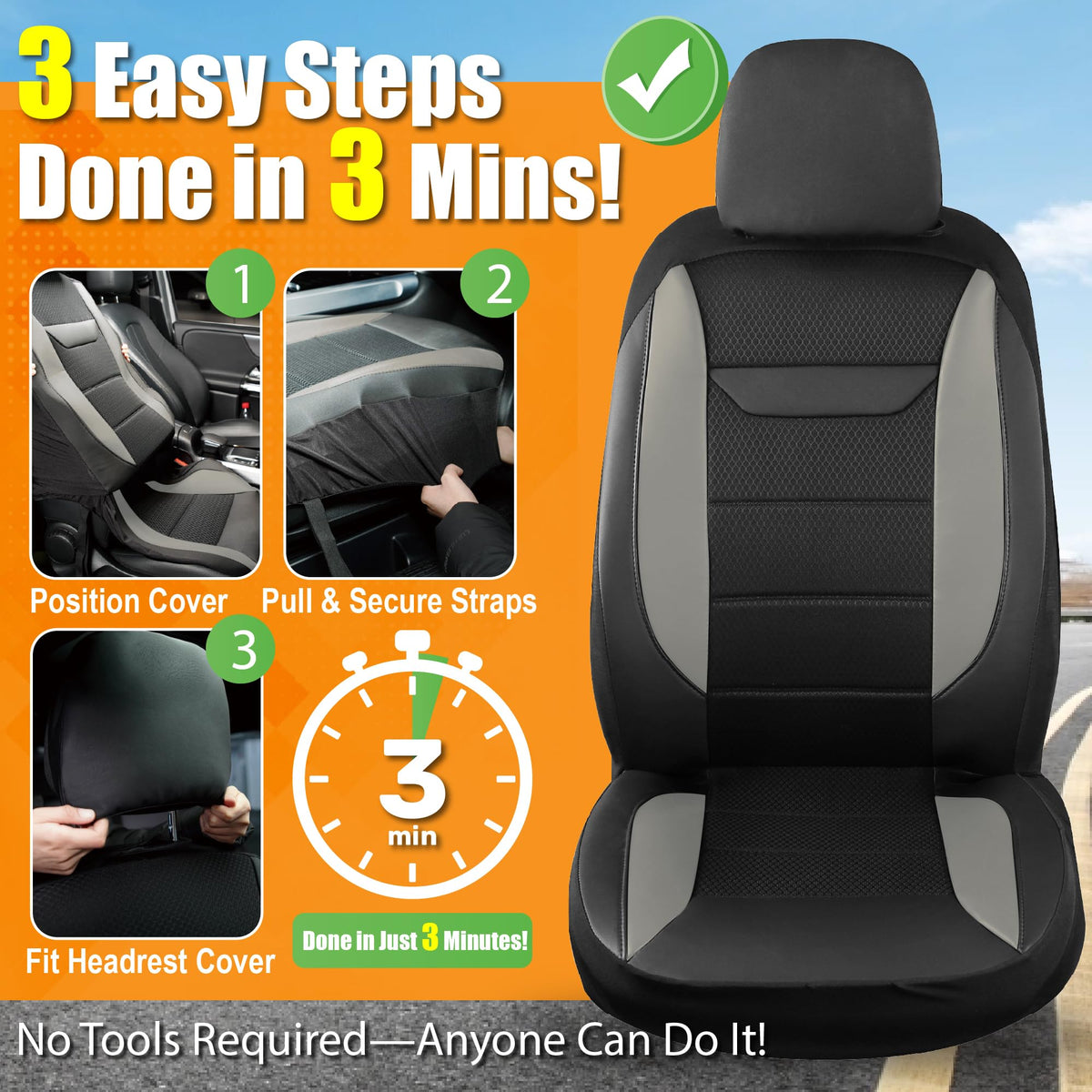 kingphenix 2 Pack Front Leather Car Seat Covers with Memory Foam