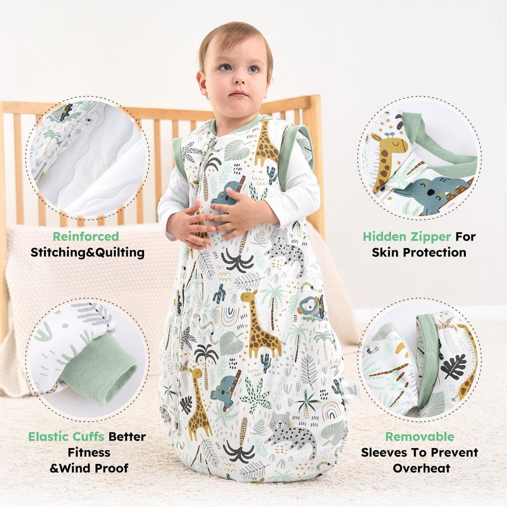 Yoofoss Baby Sleeping Bag 3.0 TOG - 6-12 Months Winter Sleeping Bag Baby with Removable Long Sleeves 100% Organic Cotton Sleep Sack Newborn Infant Toddler Giraffe