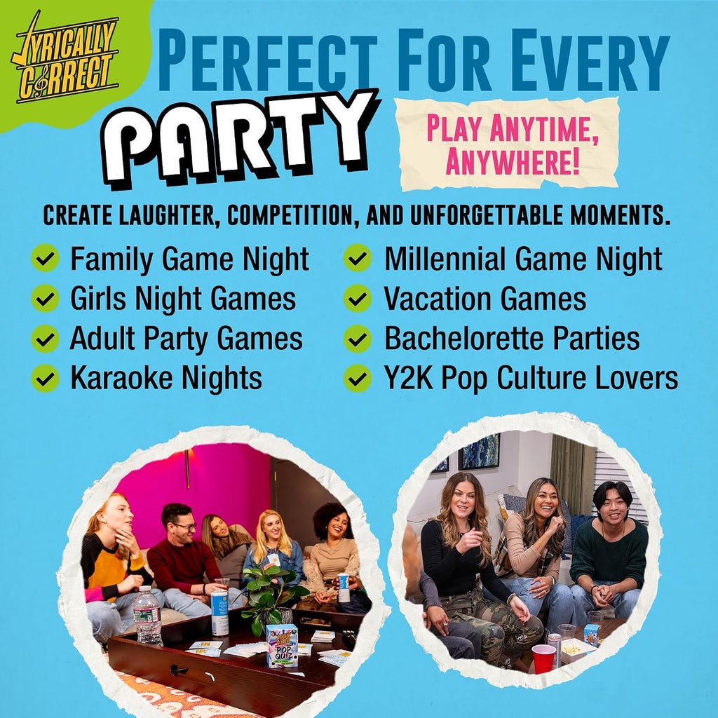 Lyrically Correct '90s & 2000s Pop Edition – Music Trivia Family Card Game
