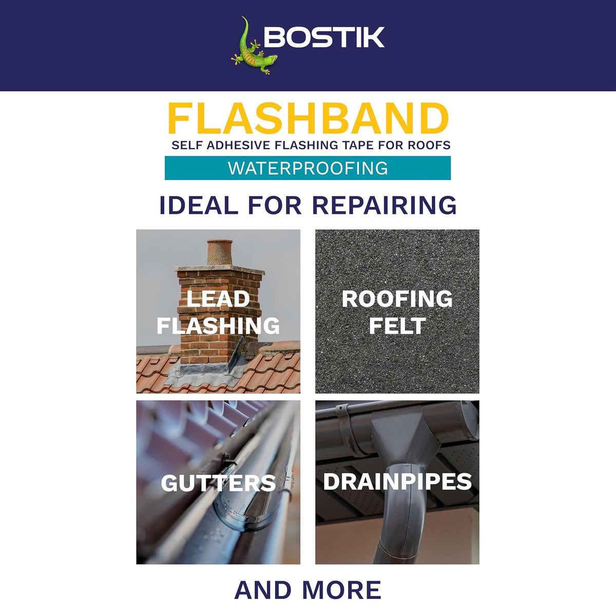 Bostik Flashband Self Adhesive Flashing Tape for Roofs Grey - 150mm x 10m