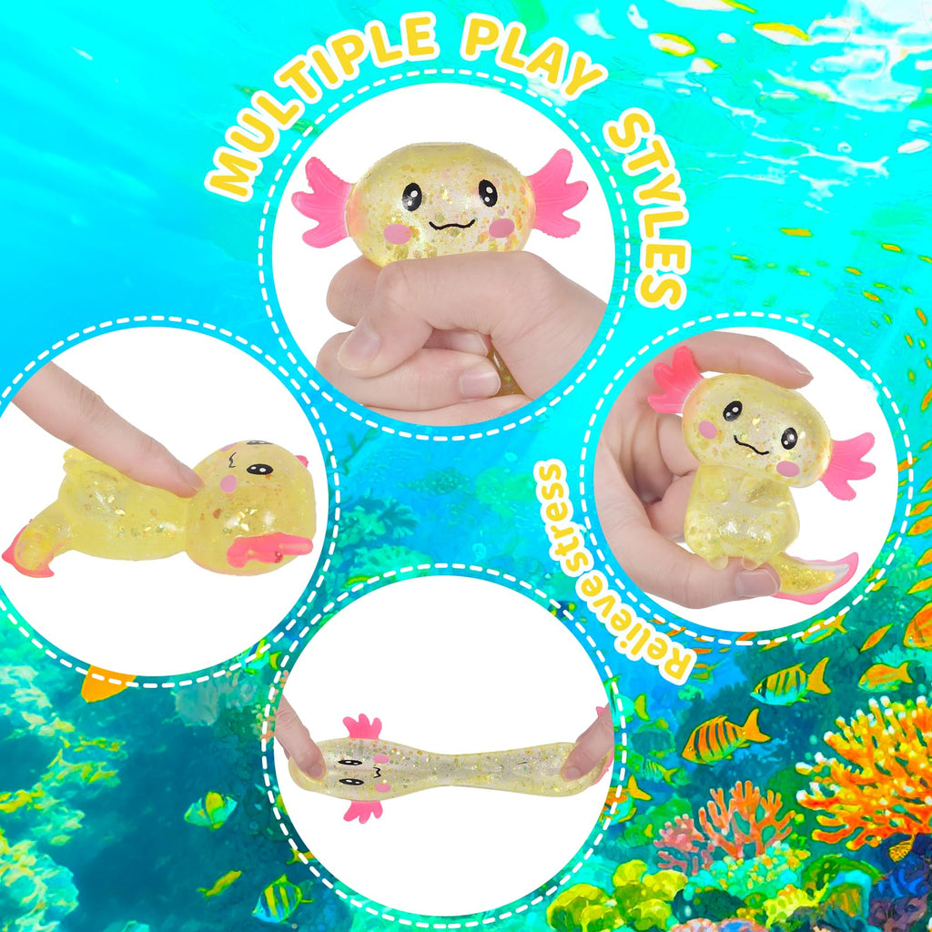 Axolotl Squishy Stress Relief Toy Glitter Fidget Toys Cute Malt Sugar Axolotl Toy Fidget Toys for Kids Youth Adult, Party Favors Anxiety Relief Squishy Toys(Blue)