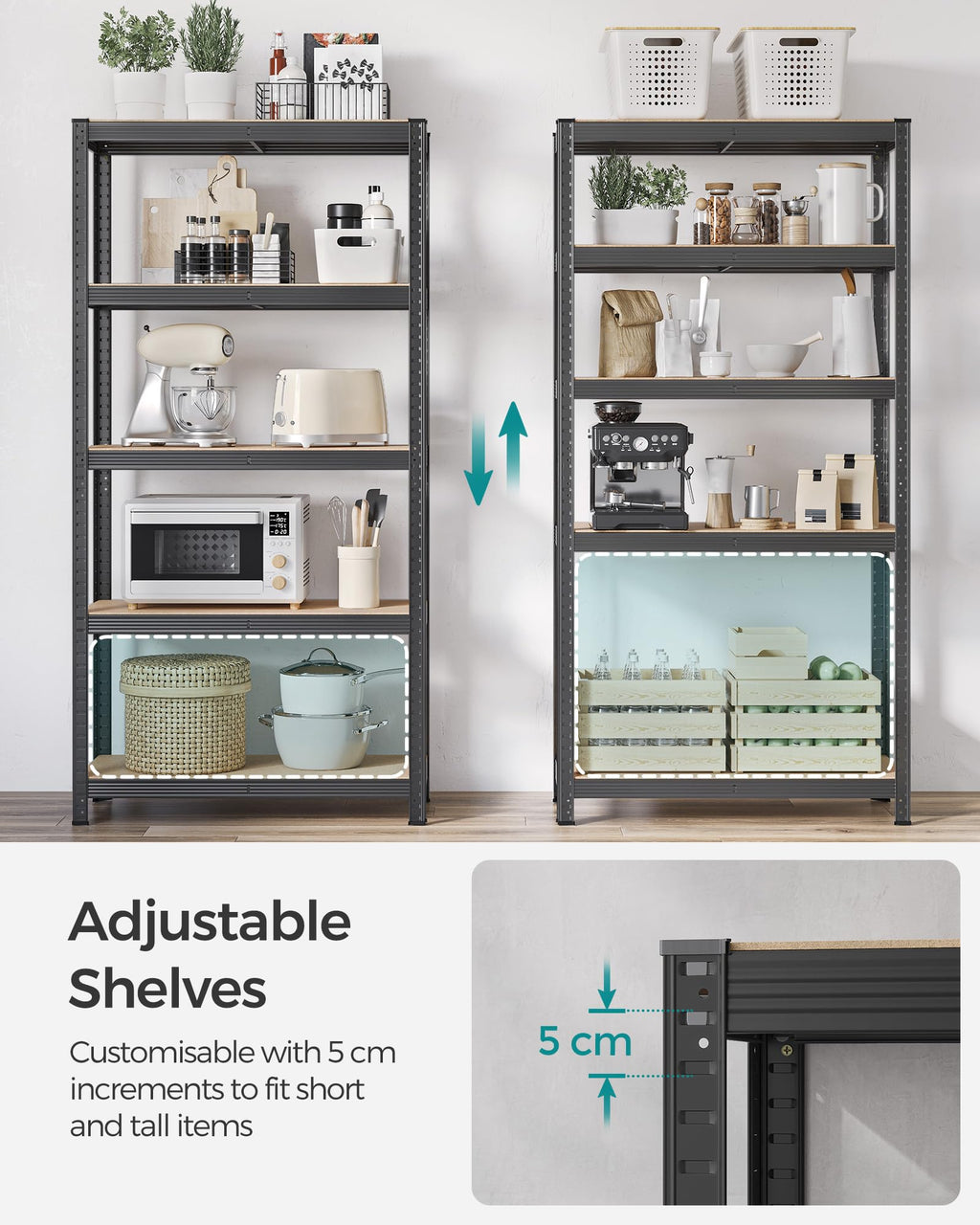 SONGMICS 5-Tier Heavy-Duty Shelving Units, Set of 2, Boltless Assembly