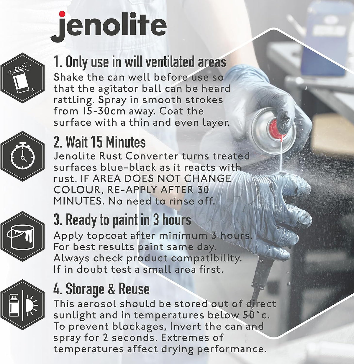 JENOLITE Rust Converter Spray 500ml - Aerosol Rust Treatment for Metal
